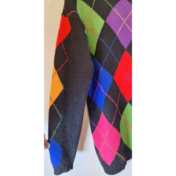 Vintage 80's 90's Casual Corner Colorful Angora Wool Blend Argyle Sweater Small - Picture 7 of 9